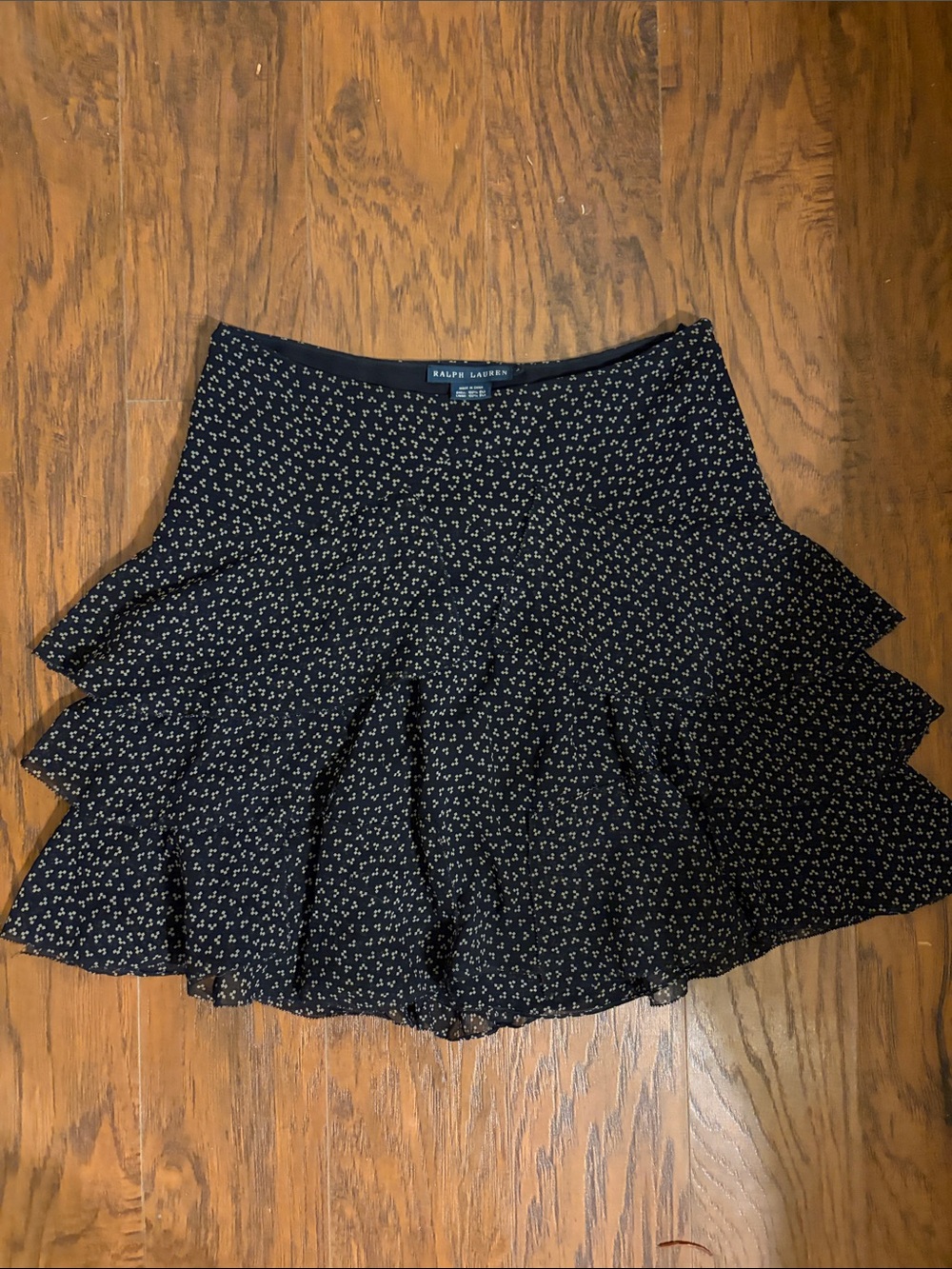 Ralph Lauren Black Micro-Print Ruffled Skater Skirt
